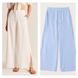Abercrombie & Fitch Women’s Baby Blue Linen Blend Wide Leg Pants- Size Small